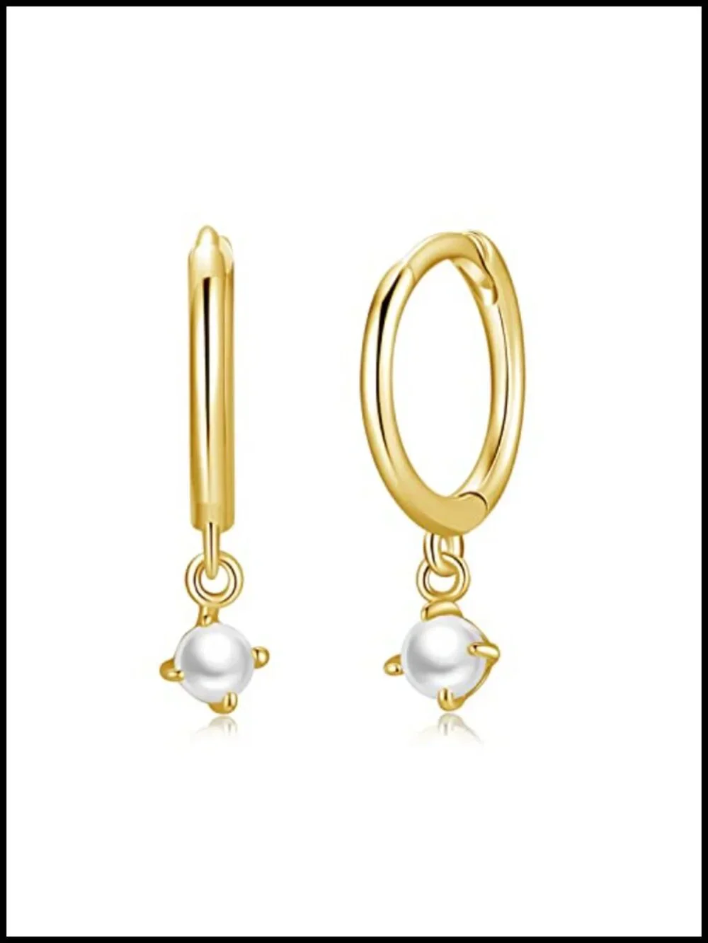 Sterling Silver Dangle Huggie Hoop Earrings with Pearl Charm for Women